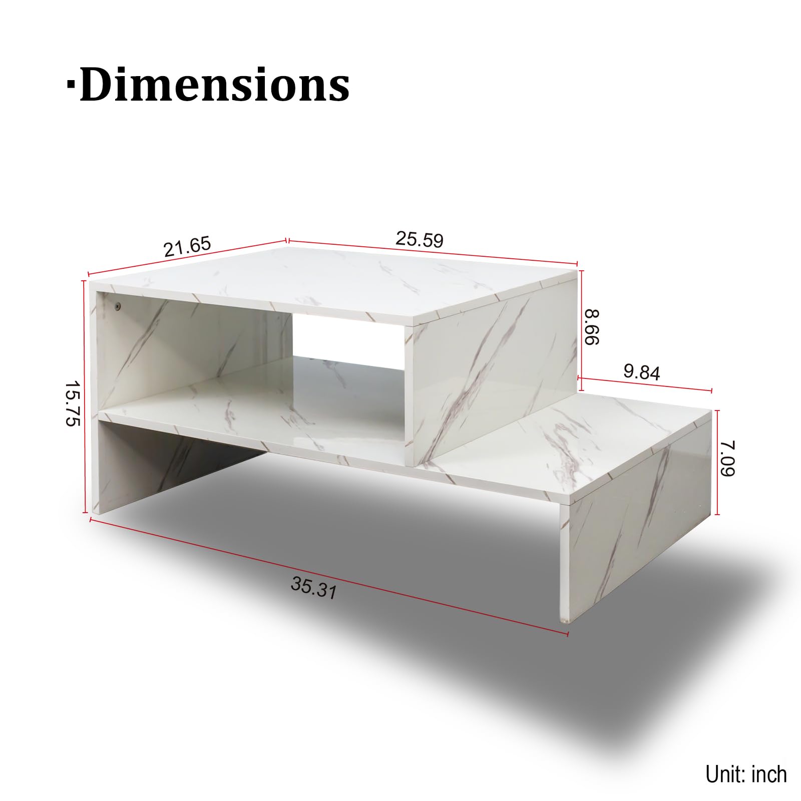 Dimensions:  
21.65 x 25.59 x 15.75 x 8.66 x 9.84 x 7.09 x 35.31  
Unit: inch