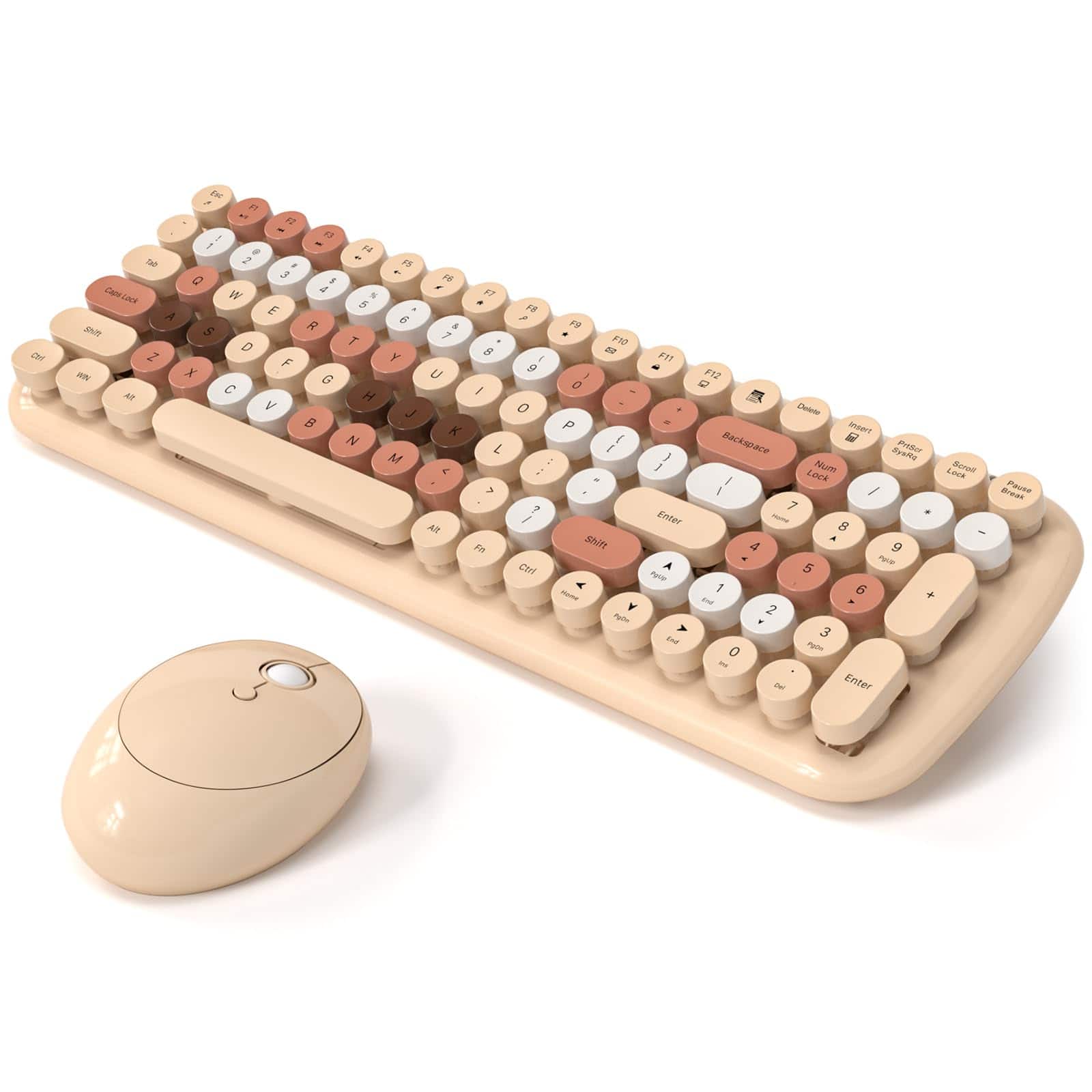 Cedar Assembly - Wireless And Mouse Combo Colorful Computer Full Size Plug Play Typewriter Set For Windows Desktop Pc Notebook - Mini-Milk Tea
