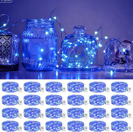 Front. Veranti - 7 ft 20 LED Battery Fairy String Lights for Christmas Crafts and Halloween Table Decor, 3 Modes - Blue.