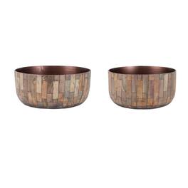 BreeBe - Round Wooden Bowl Planter (Set of 2) - Brown