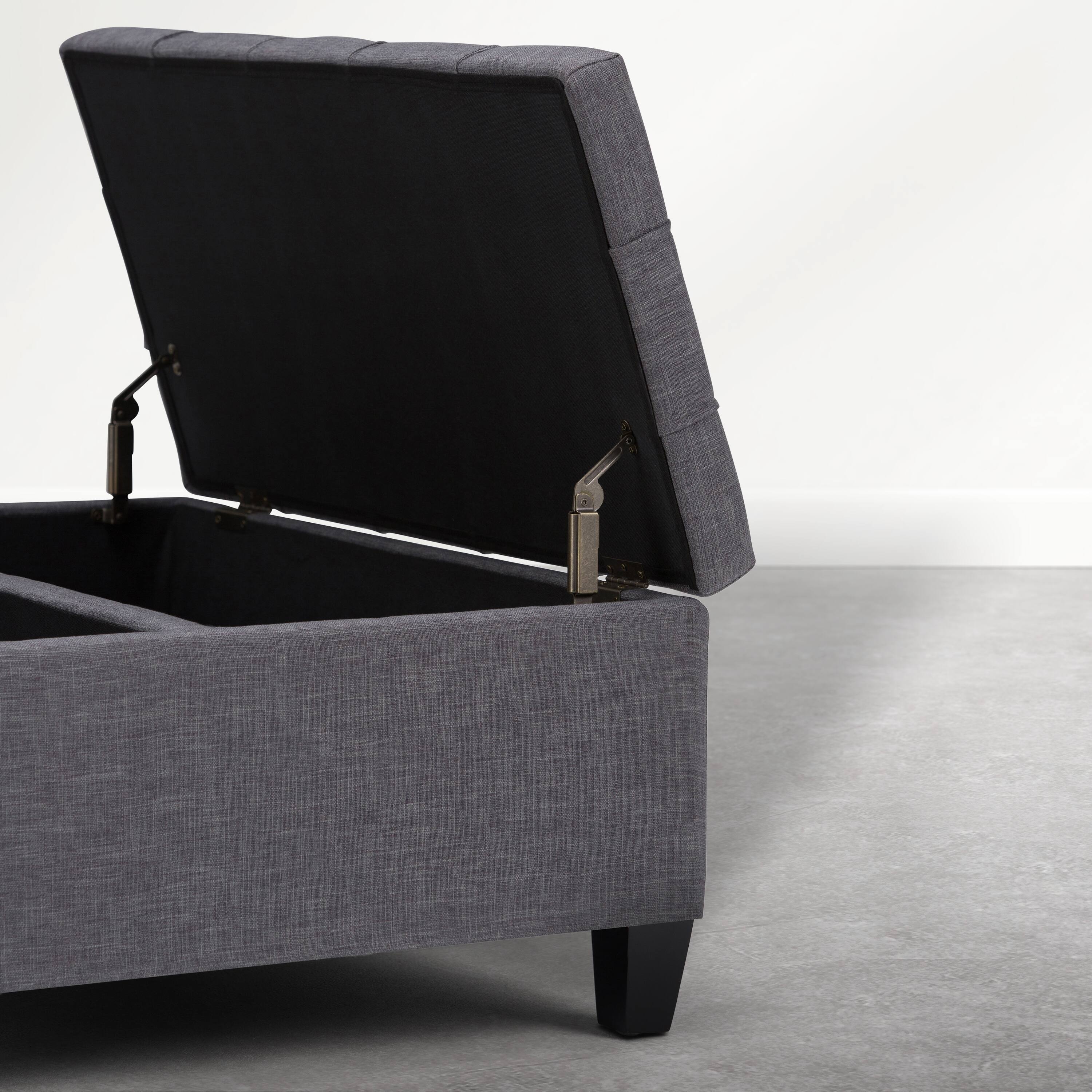 Alt View 1. Simpli Home - Harrison 36 inch Wide Upholstered Solid Wood Square Storage Ottoman, Flint Grey - Flint Grey.