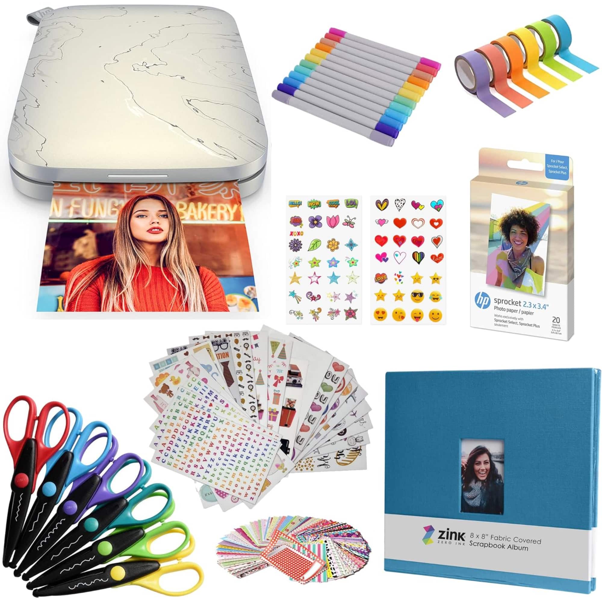 HP - Sprocket Select Portable Instant Photo Printer 2.3x3.4 , Accessories & Scrapbook Bundle - Eclipse
