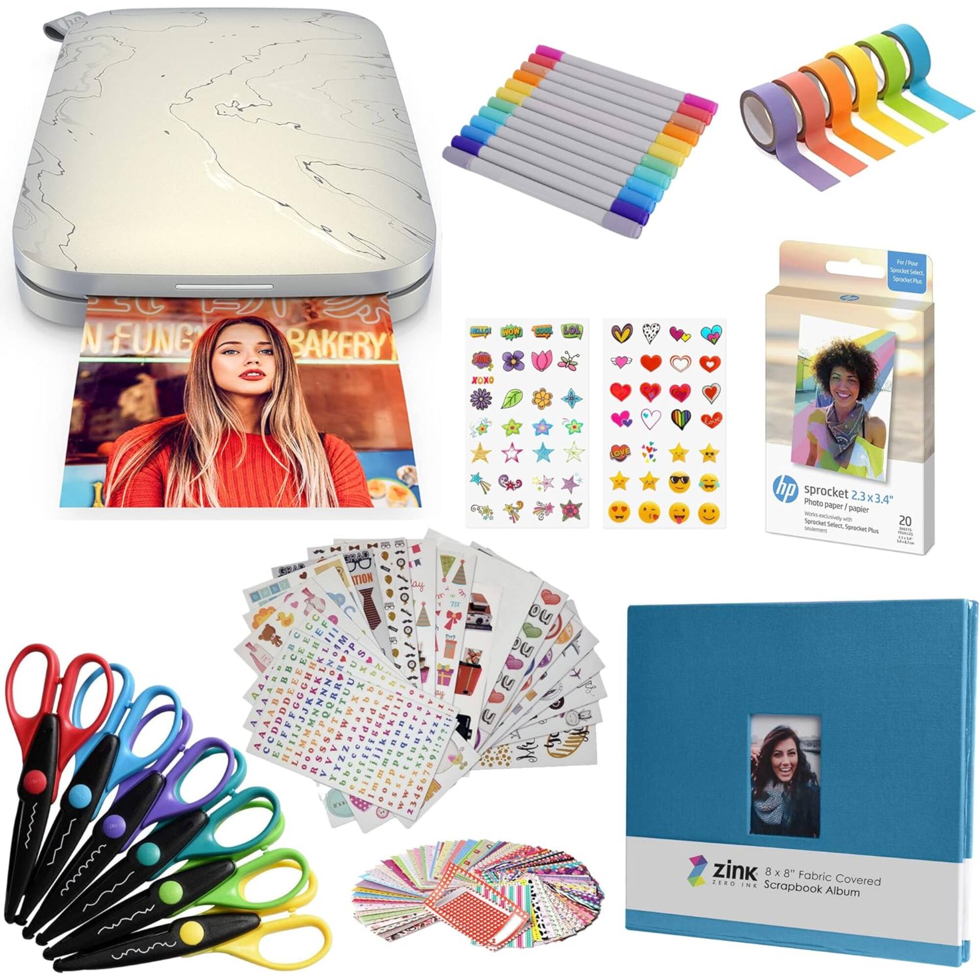HP - Sprocket Select Portable Instant Photo Printer 2.3x3.4 , Accessories & Scrapbook Bundle - Eclipse