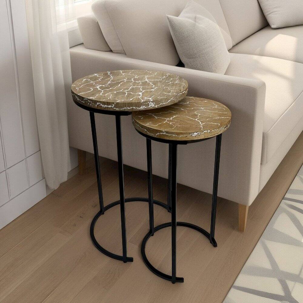 Back. Carolina Chair & Table - Electra 24" Round Nesting Table - Electrified Wood - White - Natural, Black.