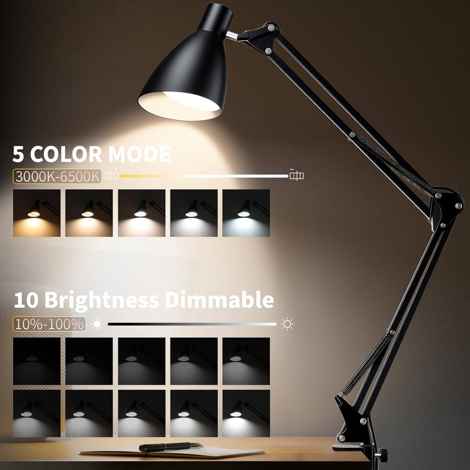 Dazzed Corner LED Desk Lamp,Metal Swing Arm Architect Lamps Black