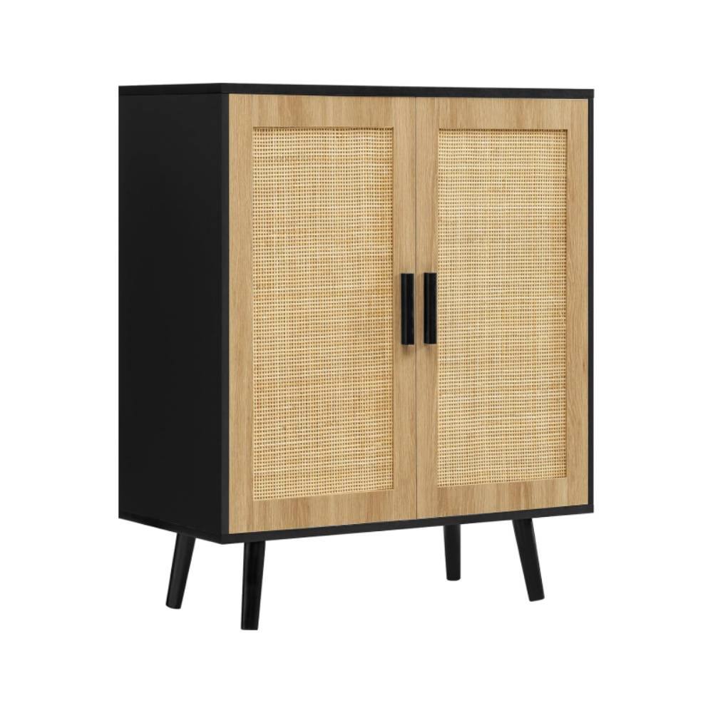 Front. Mullets Homeiances - RATTAN CABINET WITH ADJUSTABLE SHELF - Black - Black.
