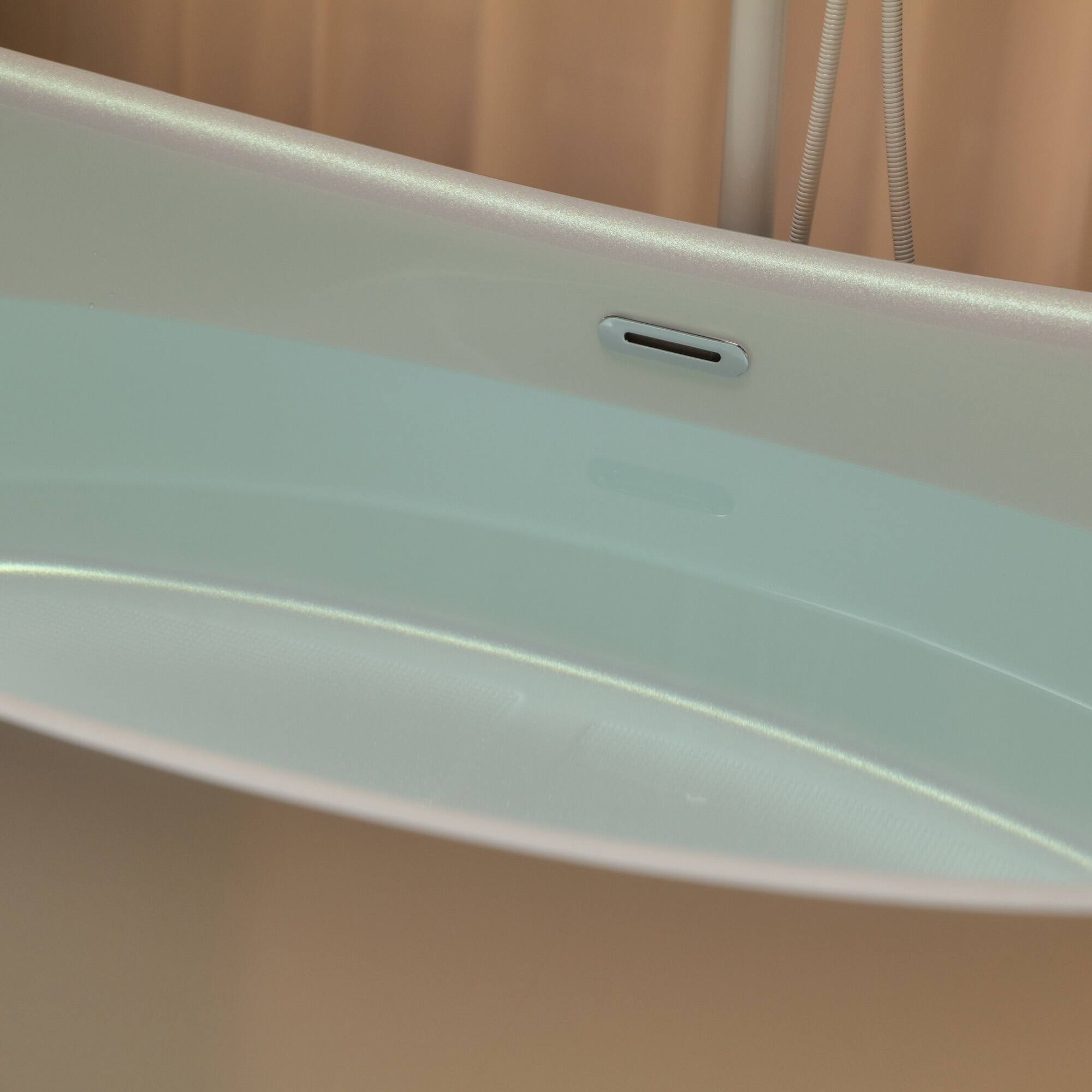 Alt View 2. Empava - Artistic Style 67 in. x 30.7 in. Acrylic Center Drain Freestanding Flat Bottom Bath Oval Soaking Bathtub in Pearl White - White.