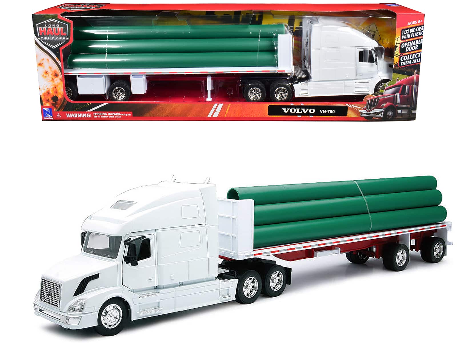 "Volvo VN-780 Truck with Flatbed Trailer and Long Pipes White ""Long Haul Truckers"" Series 1/32 Diecast Model by New Ray" price history on PriceWatchPro