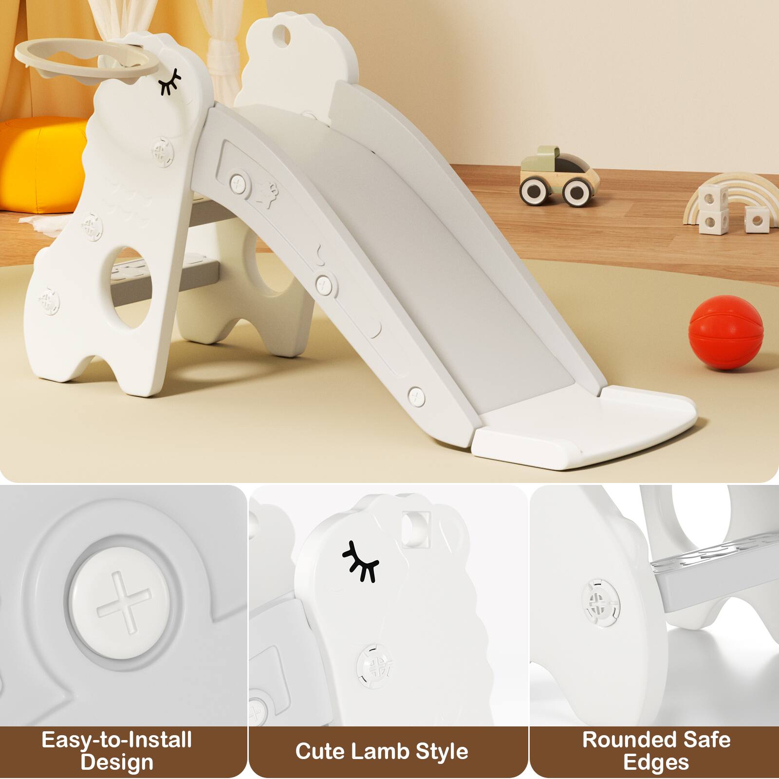 Easy-to-Install Design  
Cute Lamb Style  
Rounded Safe Edges