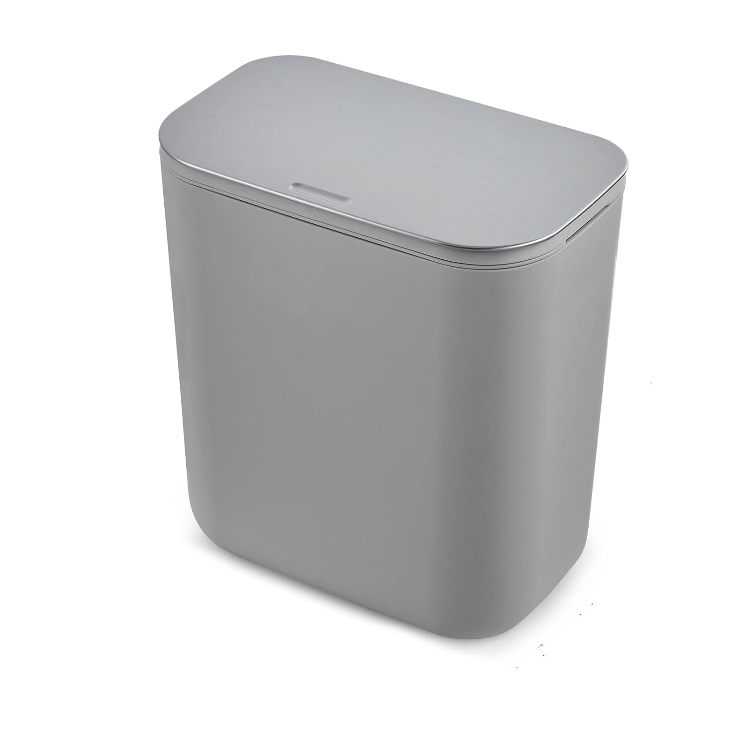 Front. Qeetex - 1.8 Gallon Hanging Trash Can with Stainless Steel Lid, Under Sink Compost Bin for Kitchen Cabinet Door Mounted, Grey.