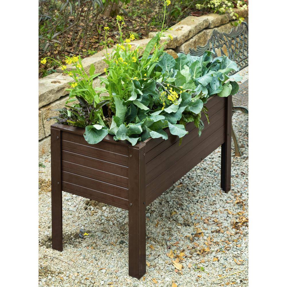 Angle. New Age Pet - 48" ECOFLEX Elevated Planter, Walnut - Walnut.
