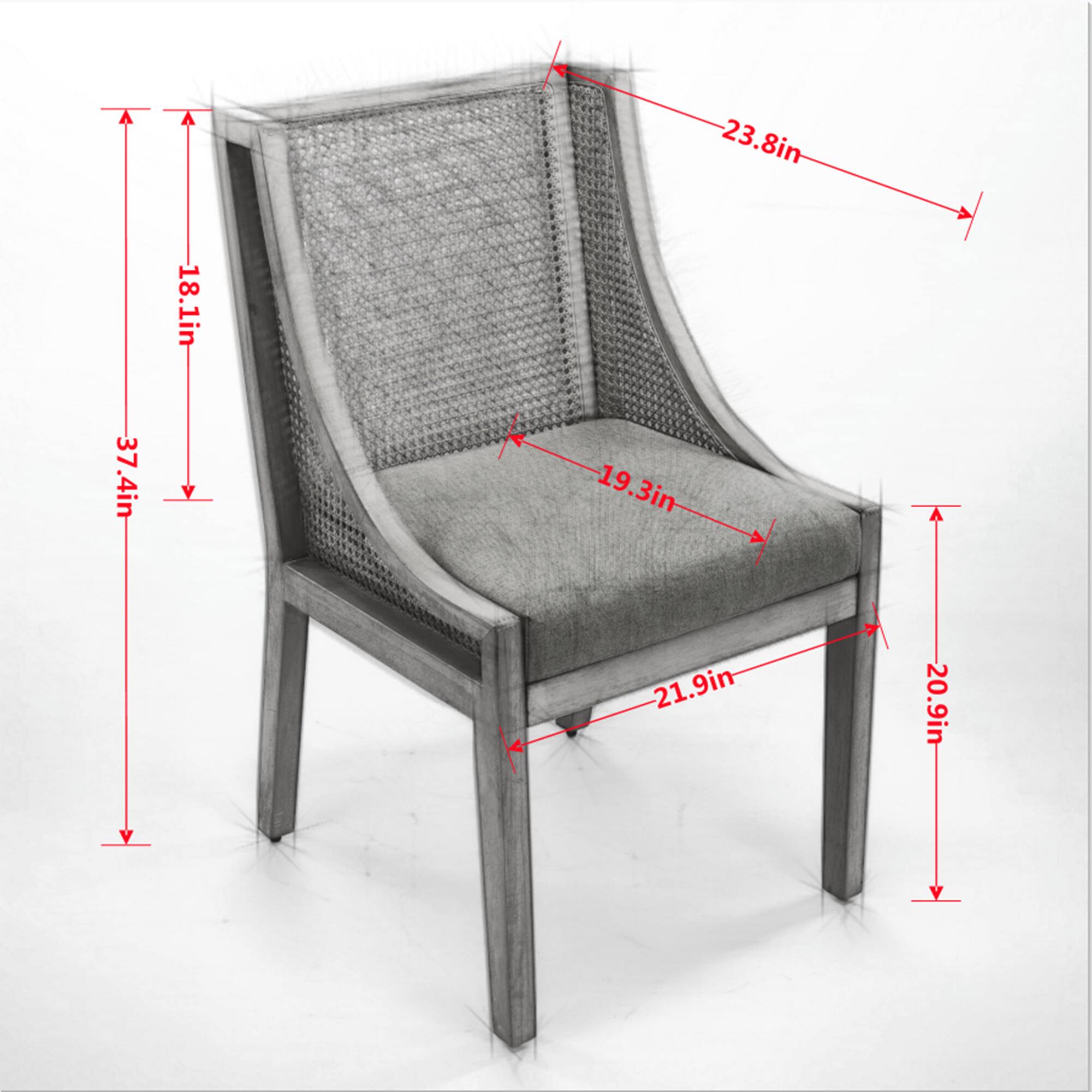 - Height: 37.4in
- Width: 23.8in
- Depth: 20.9in
- Seat Height: 18.1in
- Seat Depth: 19.3in
- Seat Width: 21.9in