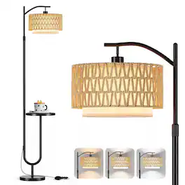Sugift - Floor Lamp with Side Table Adjustable Height 3-Color Temperature Remote Control Foot Switch for Living Room - Black