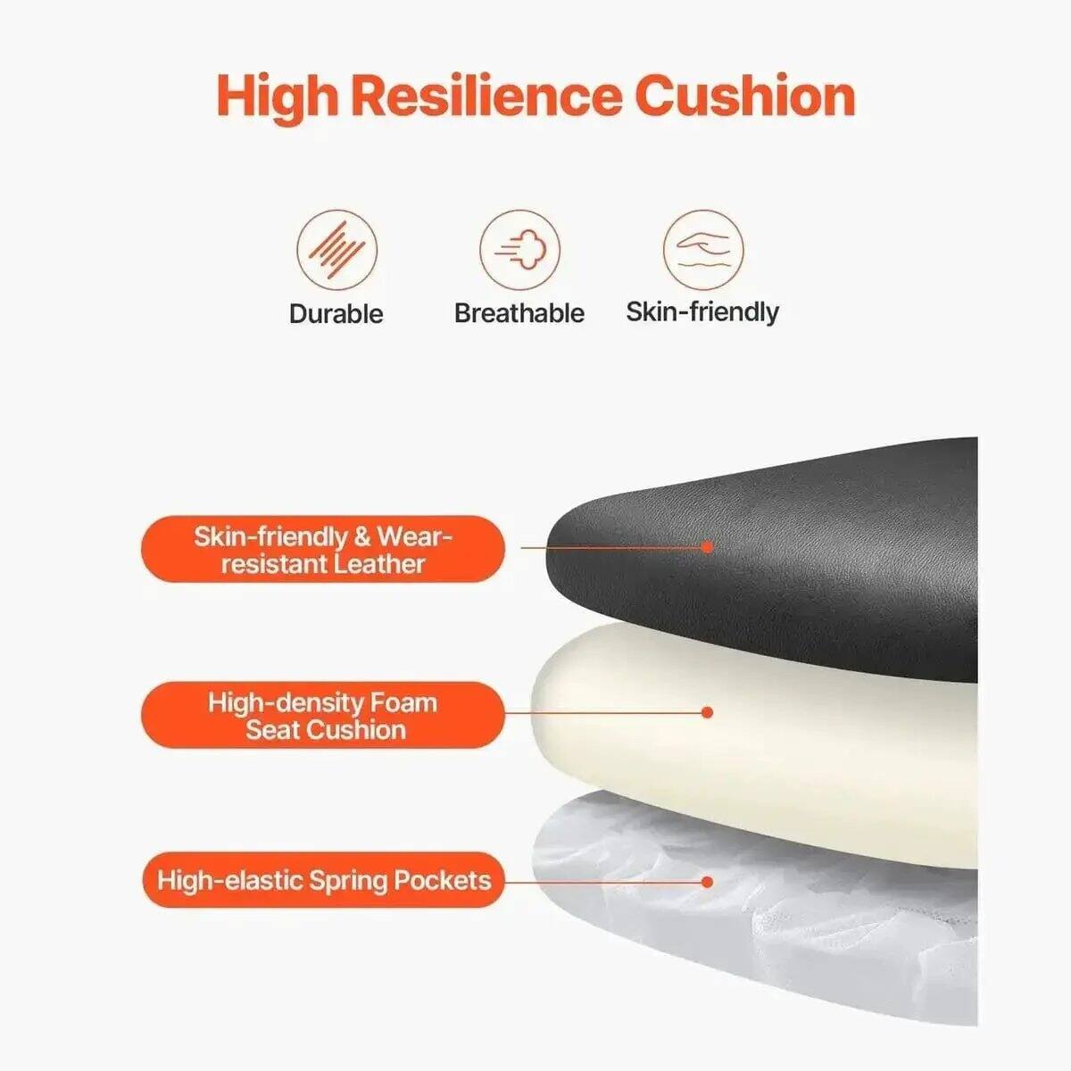 High Resilience Cushion

- Durable
- Breathable
- Skin-friendly

- Skin-friendly & Wear-resistant Leather
- High-density Foam Seat Cushion
- High-elastic Spring Pockets