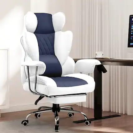 Front. CloudRest Pro - 400lbs Heavy Duty Office Chair Fabric Wide Ergonomic Comfy Executive Chair,Light Blue & White - Light Blue & White.