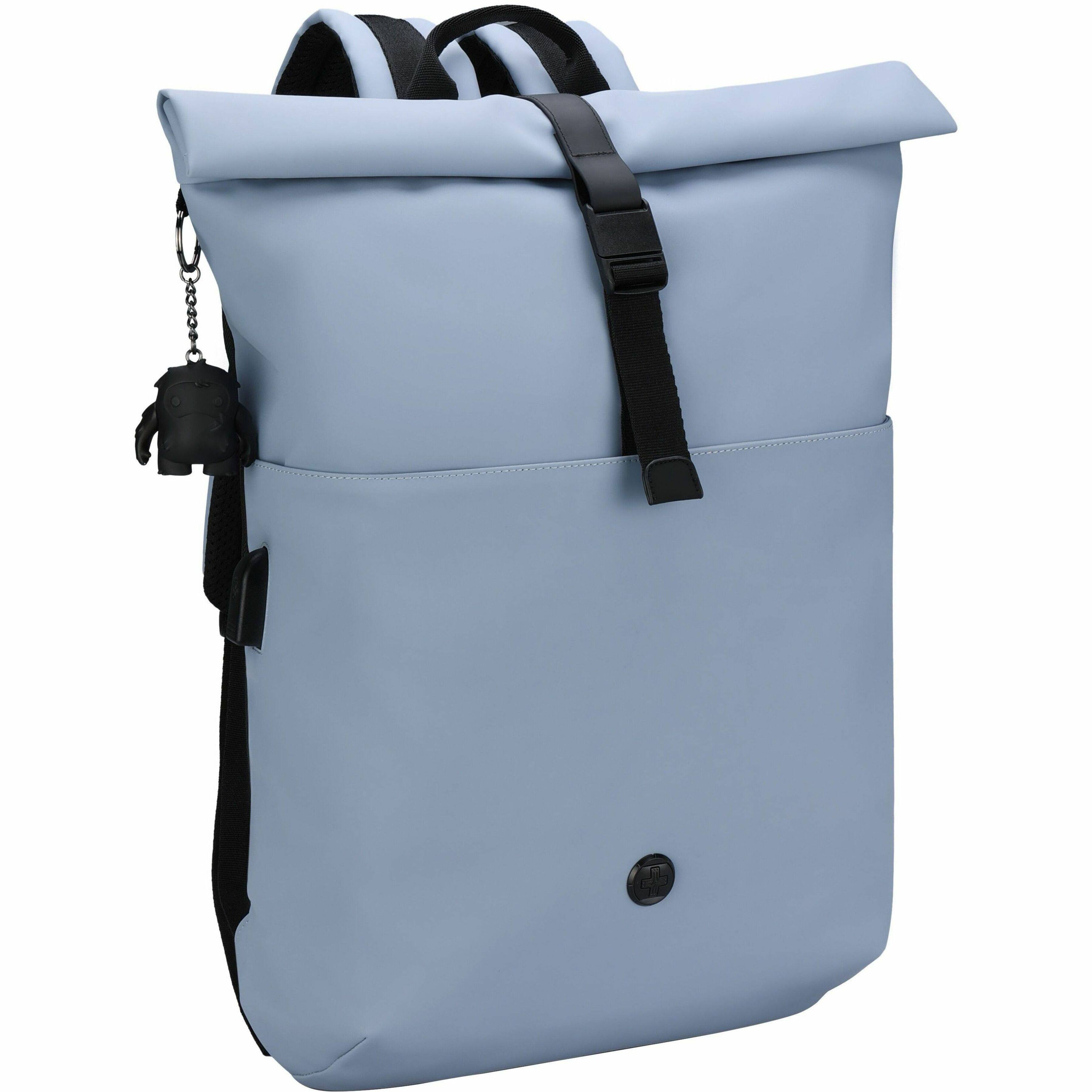 Front. Swissdigital Design - LAMONE Rolltop TSA-Friendly Water-Resistant Backpack With USB Charging Port  RFID Protection and Fits Up to 16″ Laptop - Light Blue.