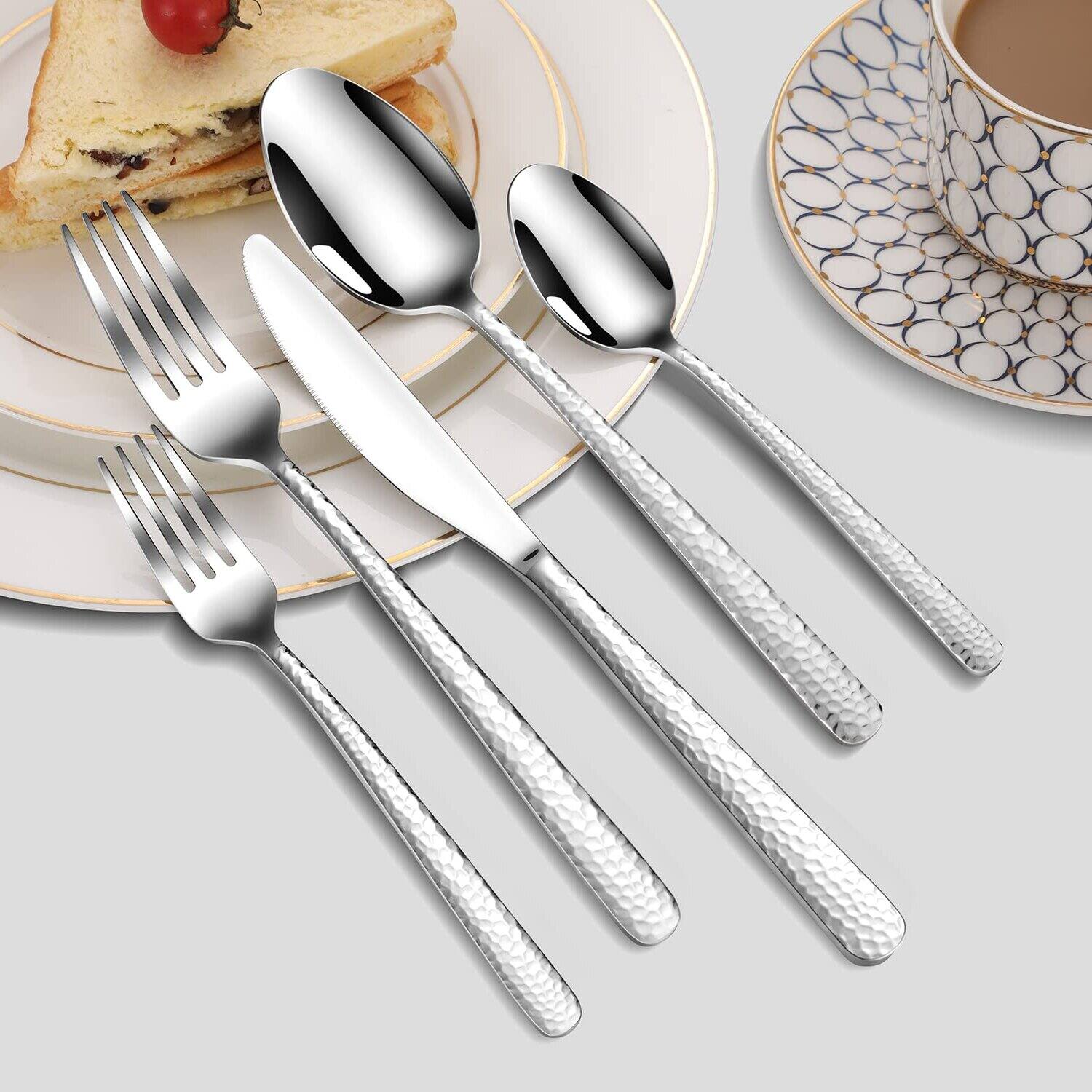 Back. Dazzed Corner - Silverware Set, 30 Pieces Flatware Set Service for 6 - Silver.