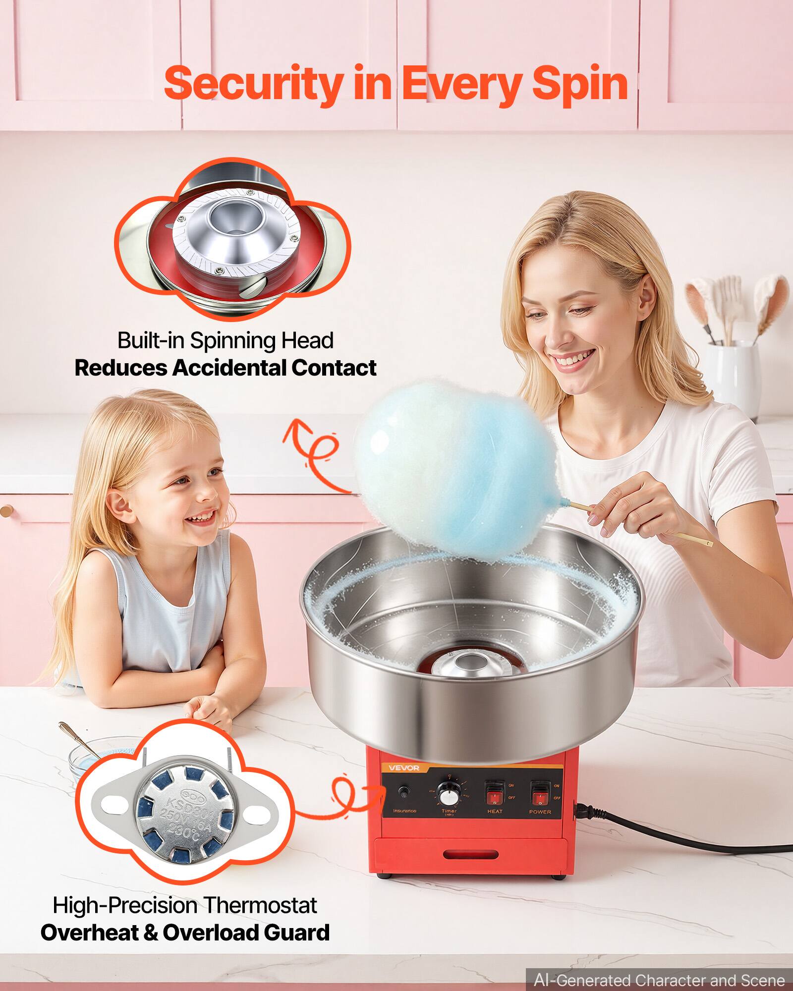 Security in Every Spin

Built-in Spinning Head Reduces Accidental Contact

VEVOR
250V KSD301 230C 6A

High-Precision Thermostat Overheat & Overload Guard

AI-Generated Character and Scene