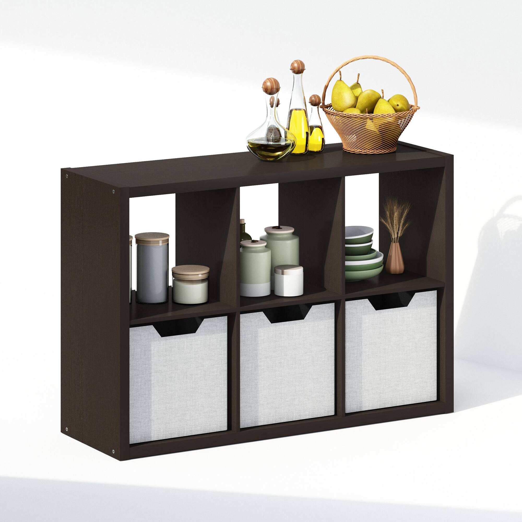 Alt View 3. Furinno - Cubic Open Back Multipurpose Clothing & Closet Storage Organizer Shelf, 6-Cube - Dark Oak.