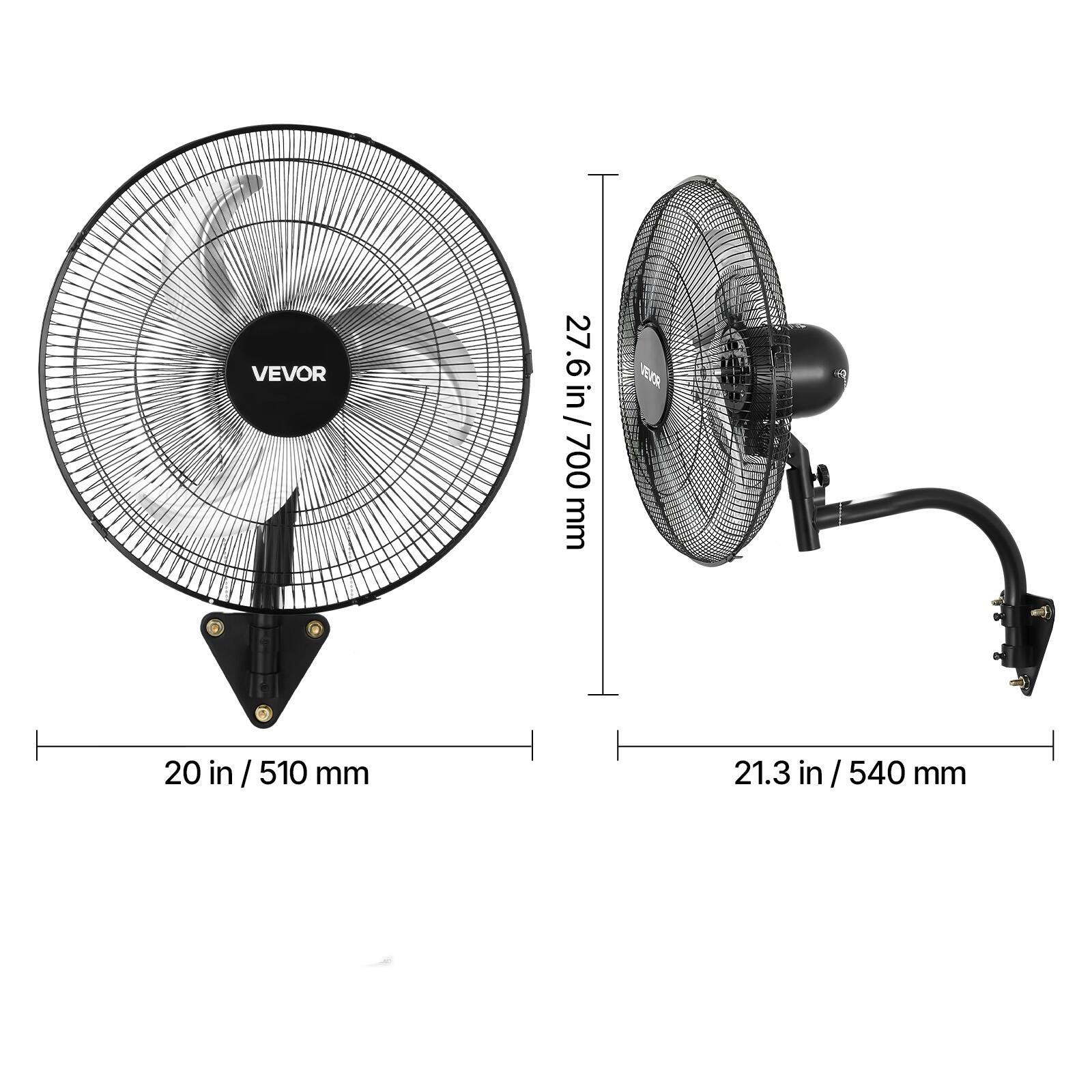 VEVOR 27.6 in / 700 mm  
D 20 in / 510 mm  
21.3 in / 540 mm