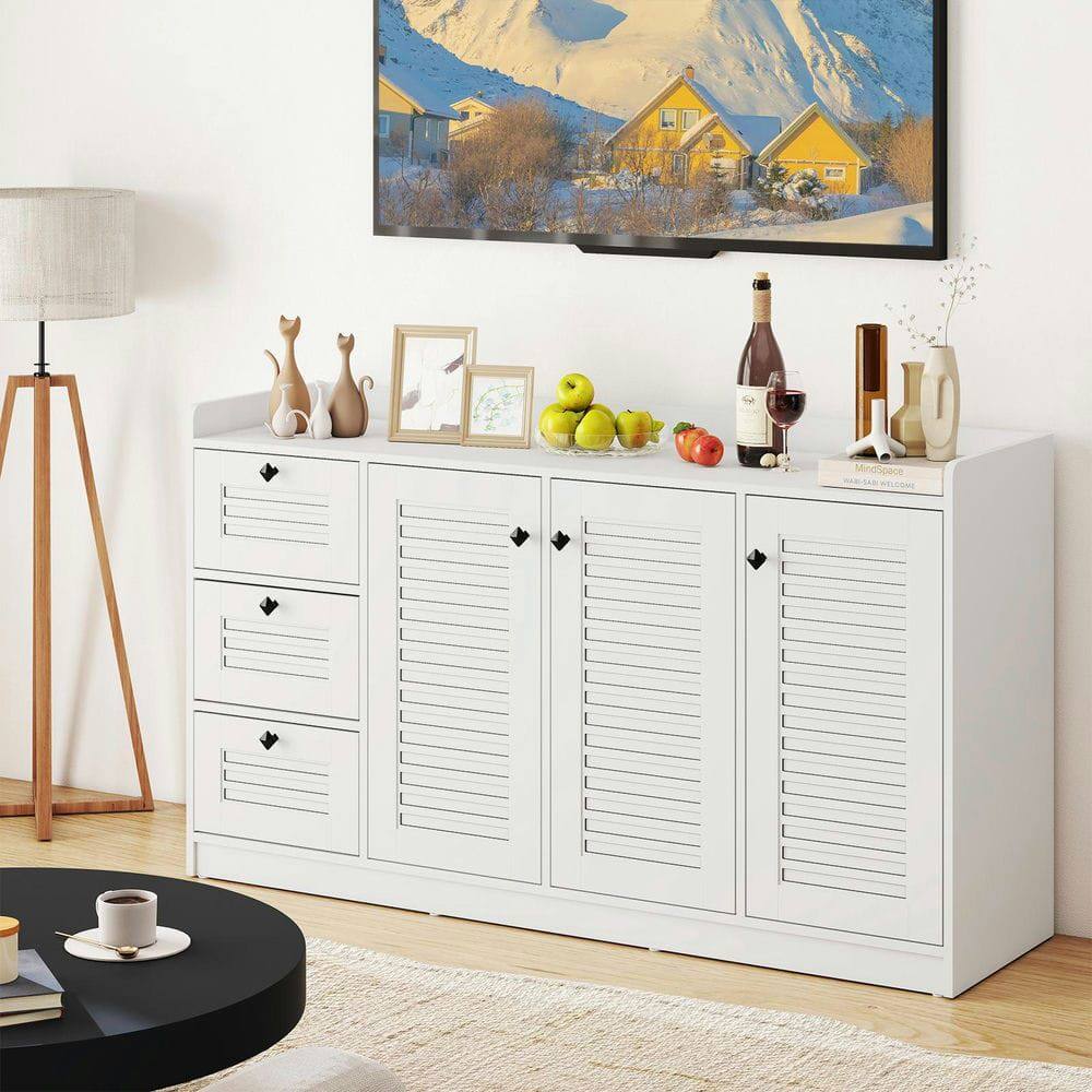 Back. Kadyn - Modern 3-Door Sideboard Cabinet with Ample Storage Space, White - White.