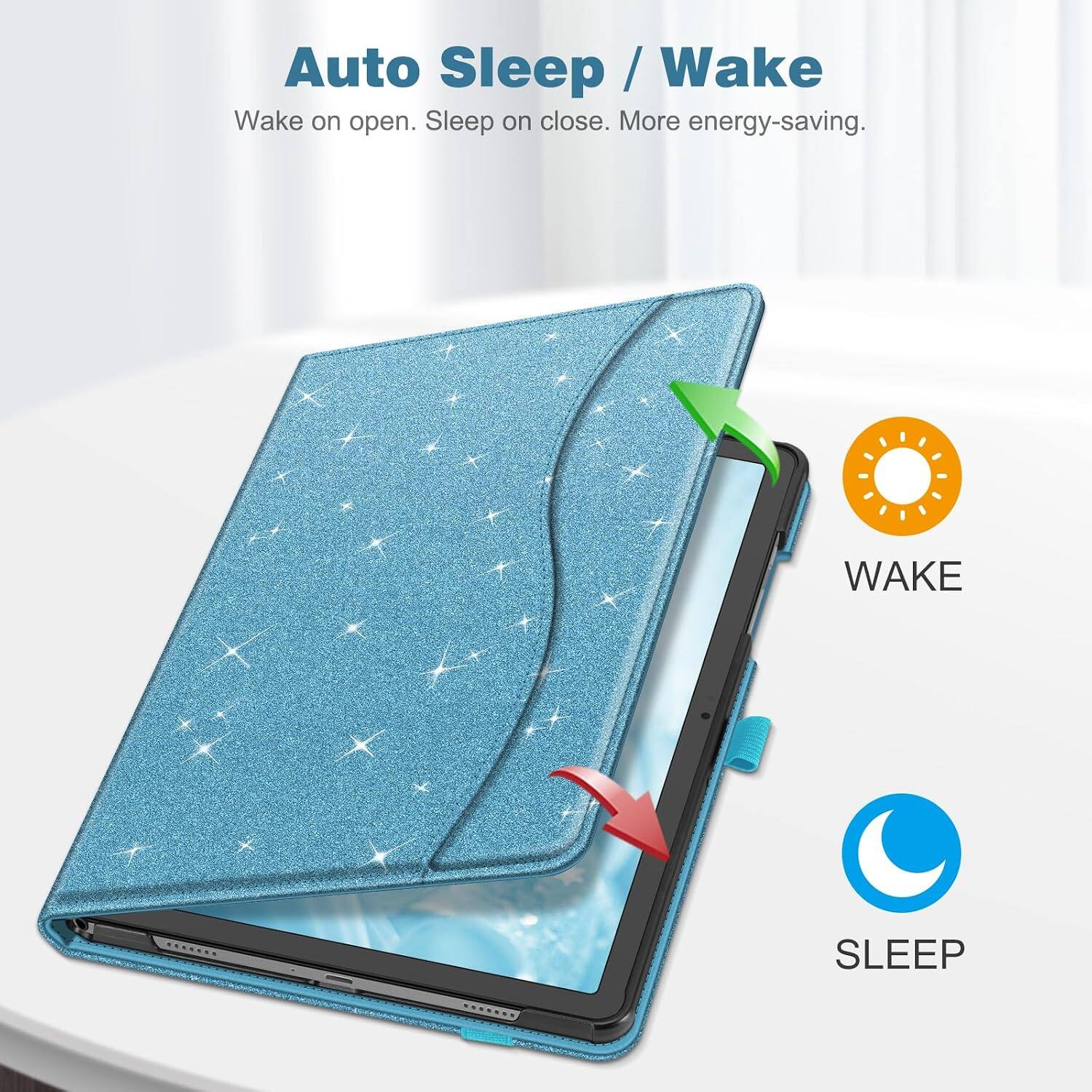 Auto Sleep / Wake  
Wake on open. Sleep on close. More energy-saving.  

WAKE  
SLEEP