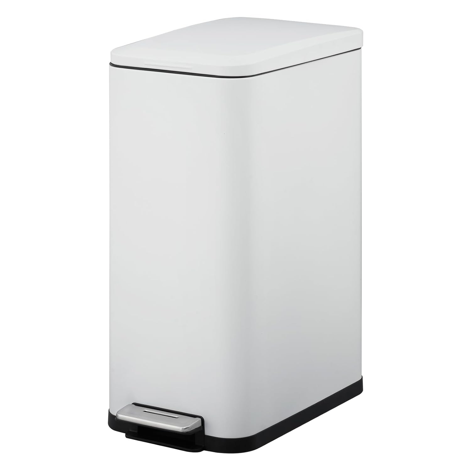 Front. Acekool - 13.2 Gallon Slim Stainless Steel Trash Can with Step Pedal, Soft-Close Lid & Removable Inner Bucket - White.
