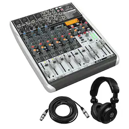 Behringer - XENYX QX1204USB Premium 12-Input 2/2-Bus Mixer, Bundle with TAPH100 Headphones and XCP-DMX25 XLR3 Cable