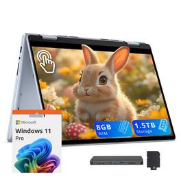 Dell - Inspiron 14" 2K 2-in-1 Touch Laptop,AMD Ryzen 5 8640HS,8GB RAM,512GB SSD+1TB Dock Set,Backlit,Win 11 Pro - Ice Blue