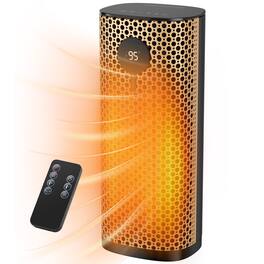 Sweetcrispy - 16 in Portable Ceramic Electric Space Heater, 60°Oscillation, Compact Quiet Heater with Thermostat and Remote - Gold