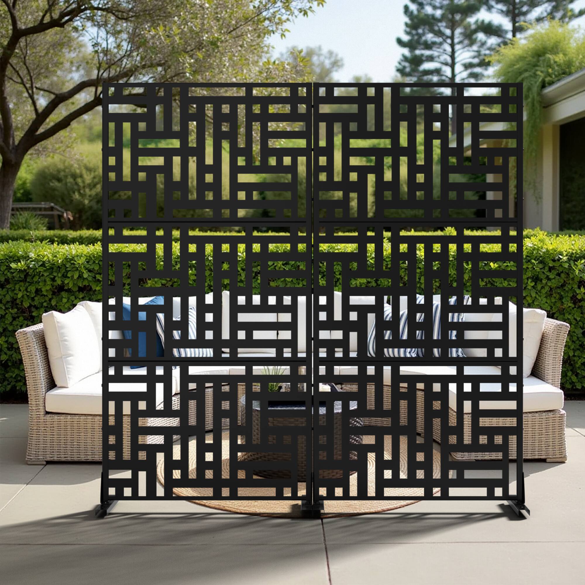 Alt View 4. PexFix - 72 in. x 35 in. Helen Pattern Metal Outdoor Privacy Screen & Panels, Freestanding Garden Divider Fence - Black.