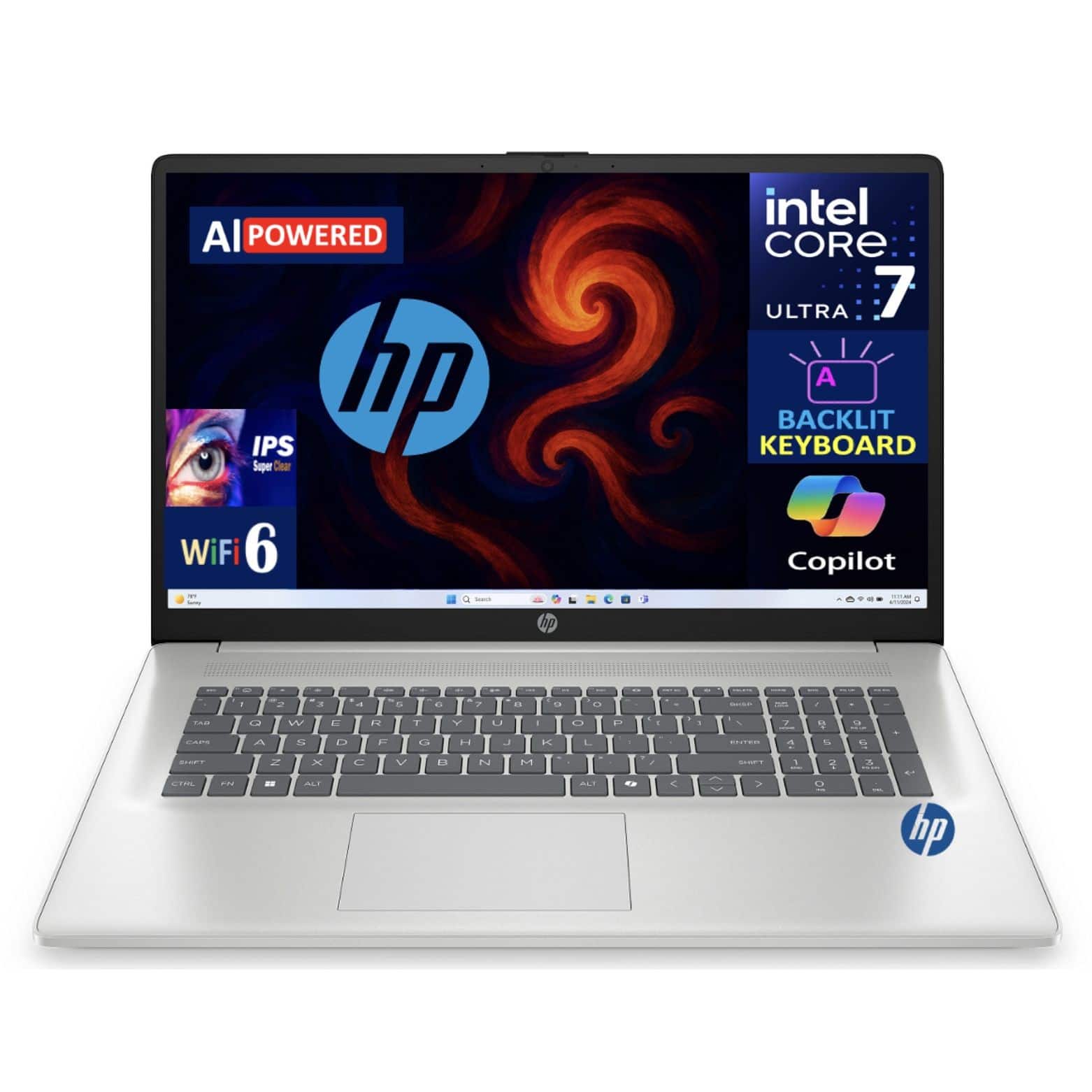 HP 17 BE6J9UA#ABA Laptop, Ultra 7 255U, 16GB, 256GB SSD, 17.3