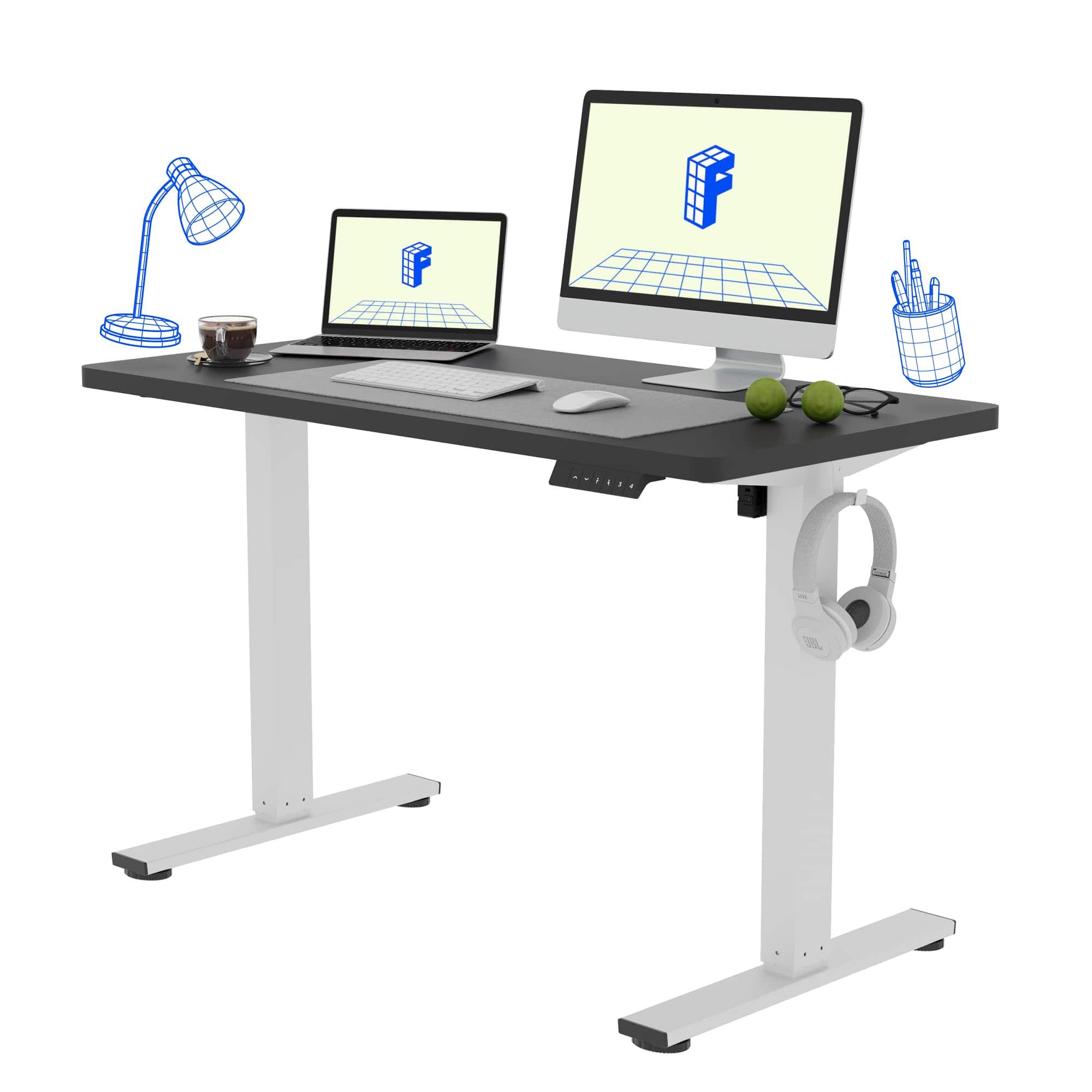 Front. FlexiSpot - FlexiSpot E2 48''W Electric Adjustable Standing Desk Chipboard, Black/White - Black.