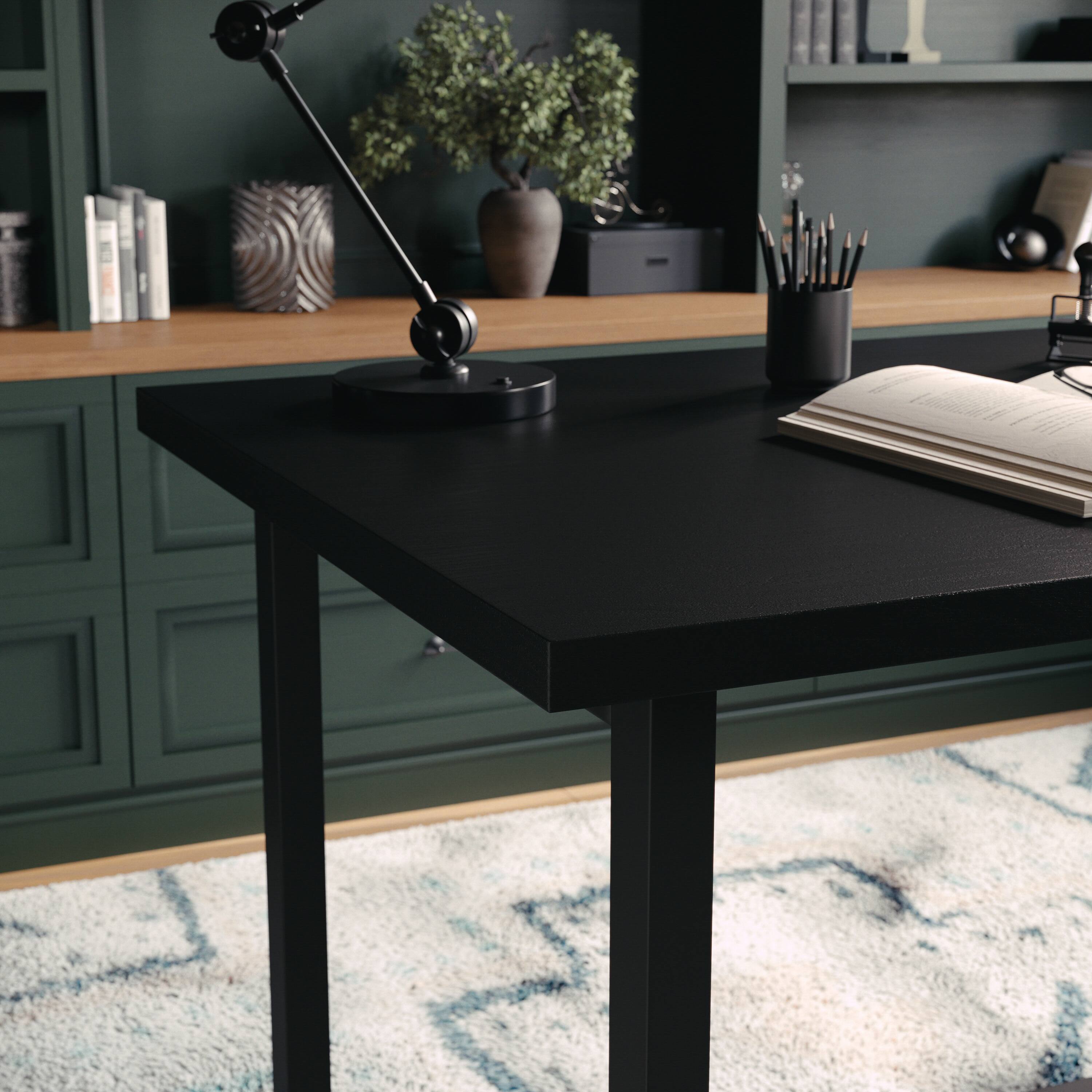 Alt View 14. Martha Stewart - Beckett Modern Trestle Desk with Open Side Shelving - Black Wood Grain.
