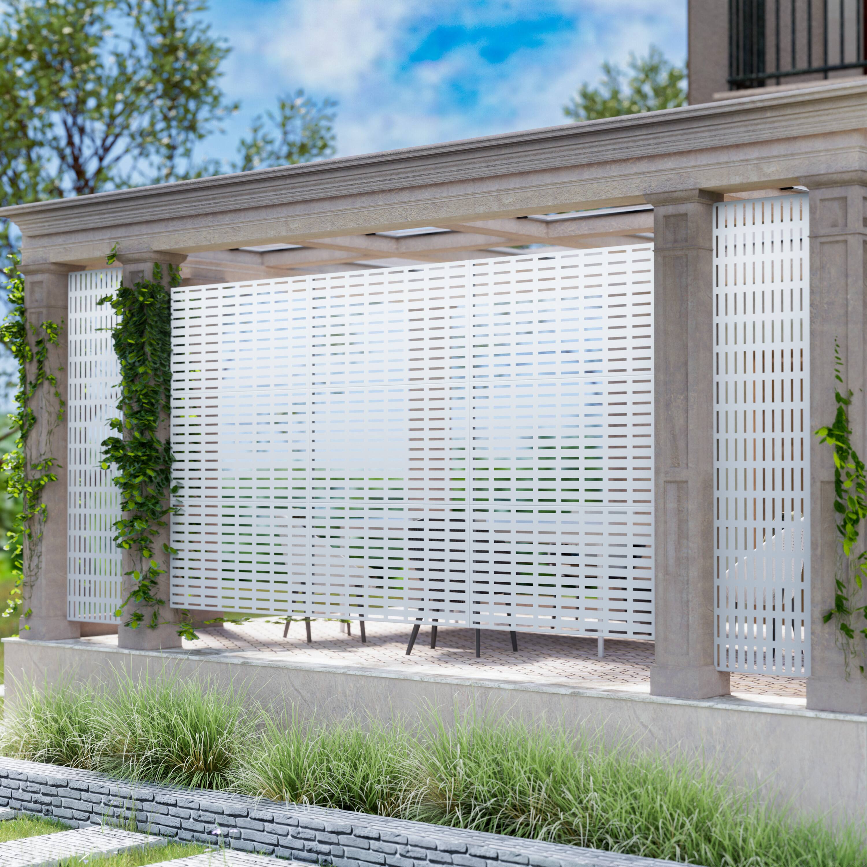 Alt View 3. PexFix - 72 in. x 47 in. Abraham Pattern Metal Outdoor Privacy Screen & Panels, Freestanding Garden Divider Fence - White.