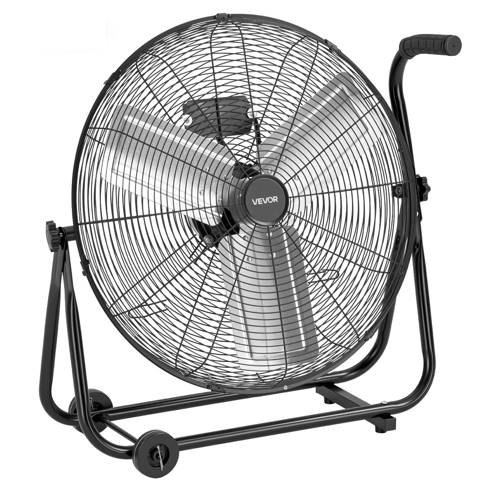 Alt View 5. VEVOR - Industrial Shop Fan, 24 Inch Floor Drum Fan,High Velocity 7500 CFM,Heavy Duty Aluminum Blades, 3 Speeds, 360 Degree Tilt - Black.