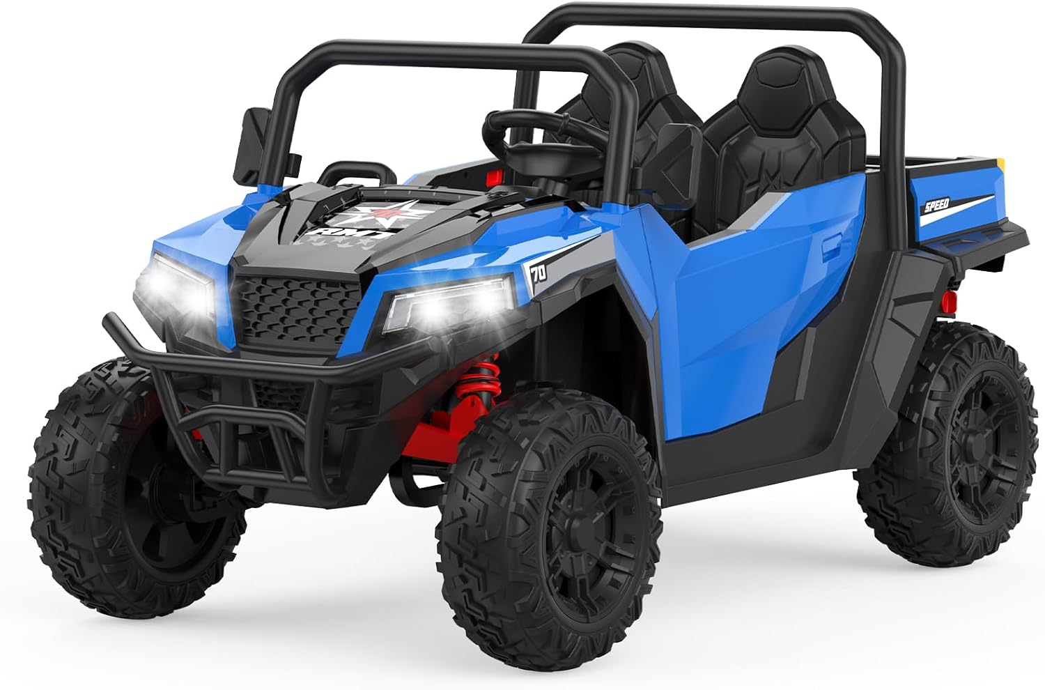 Front. Acekool - 24V 4WD Electric Ride On Dump Truck with Motorized Dump Bed, Remote Control, LED Lights, Music, Two Seater, Blue - Blue.