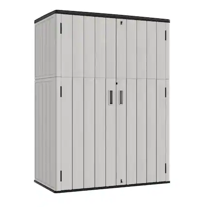 Front. Yardgrace - 57 Cu.ft Outdoor Vertical Storage Shed, Waterproof Resin Cabinet, Lockable for Garden, Patio & Backyard Clearance - Grey.