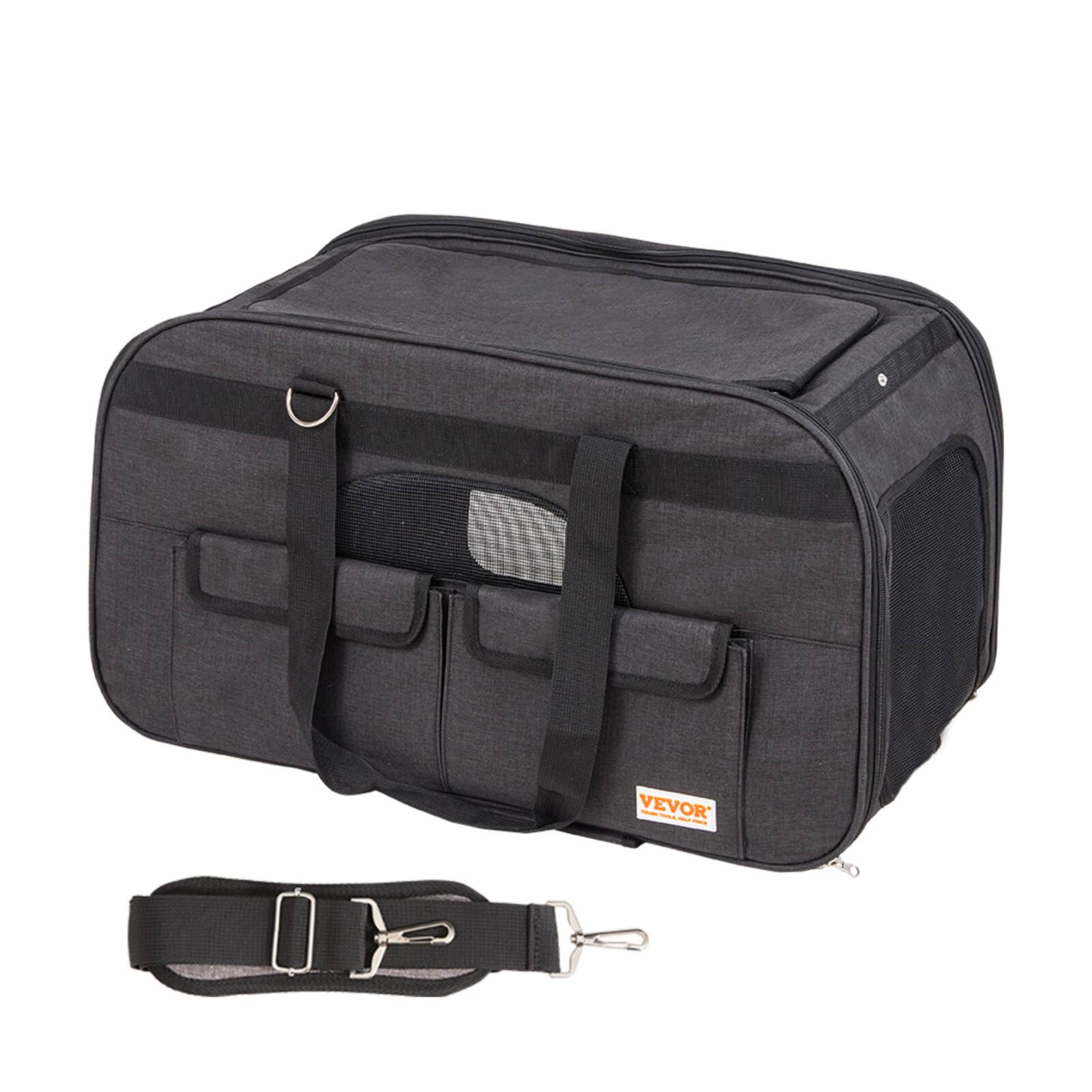 Alt View 5. VEVOR - Cat Carrier with Wheels, Rolling Pet Carrier with Telescopic Handle and Shoulder Strap - Black.