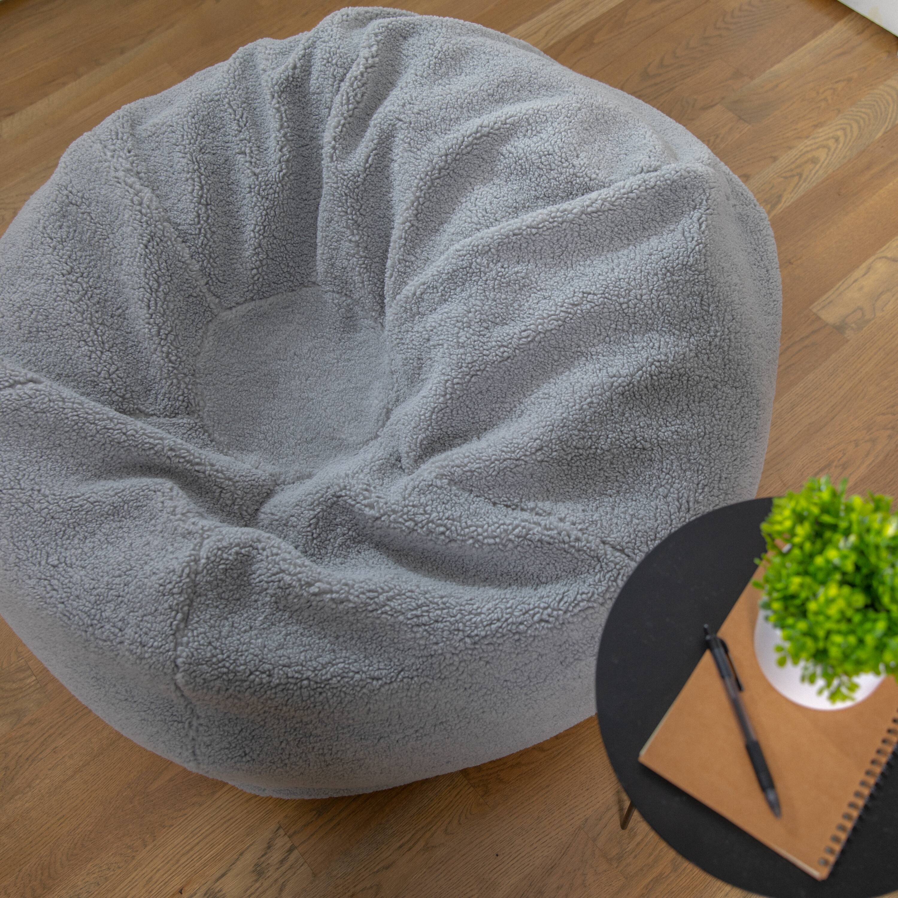 Alt View 3. Emma + Oliver - Oversized Bean Bag Chair for Kids and Adults - Gray Sherpa.