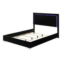 Manhattan Lane - Suni Queen Size Bed w LED Headboard, Piano Black Wood Frame - Piano Black, Chrome Silver