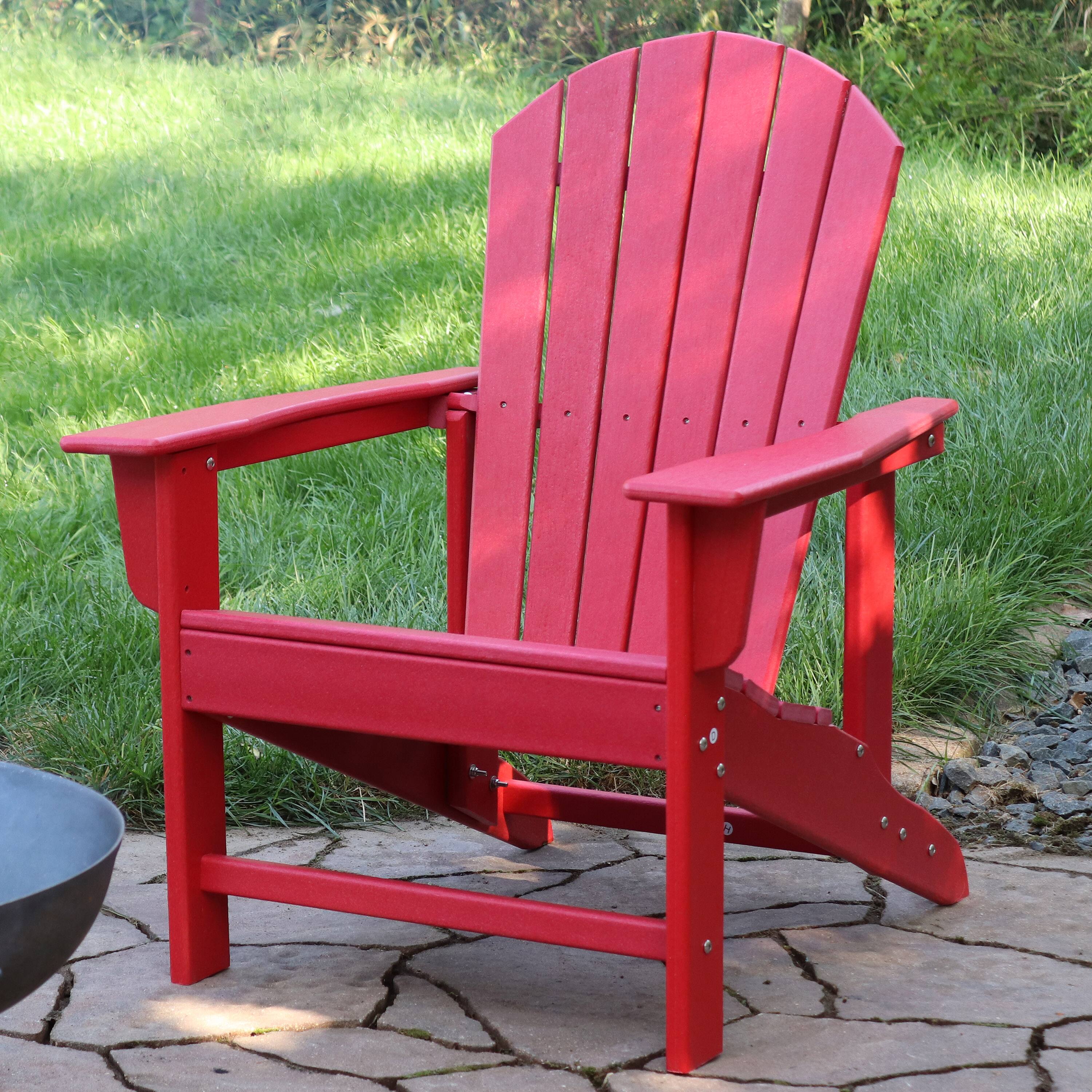Alt View 3. Sunnydaze - Upright HDPE Raised Outdoor Adirondack Chair - Red.