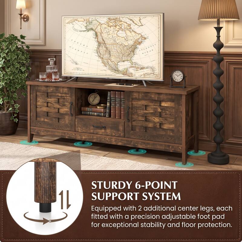 STURDY 6-POINT SUPPORT SYSTEM  
Equipped with 2 additional center legs, each fitted with a precision adjustable foot pad for exceptional stability and floor protection.