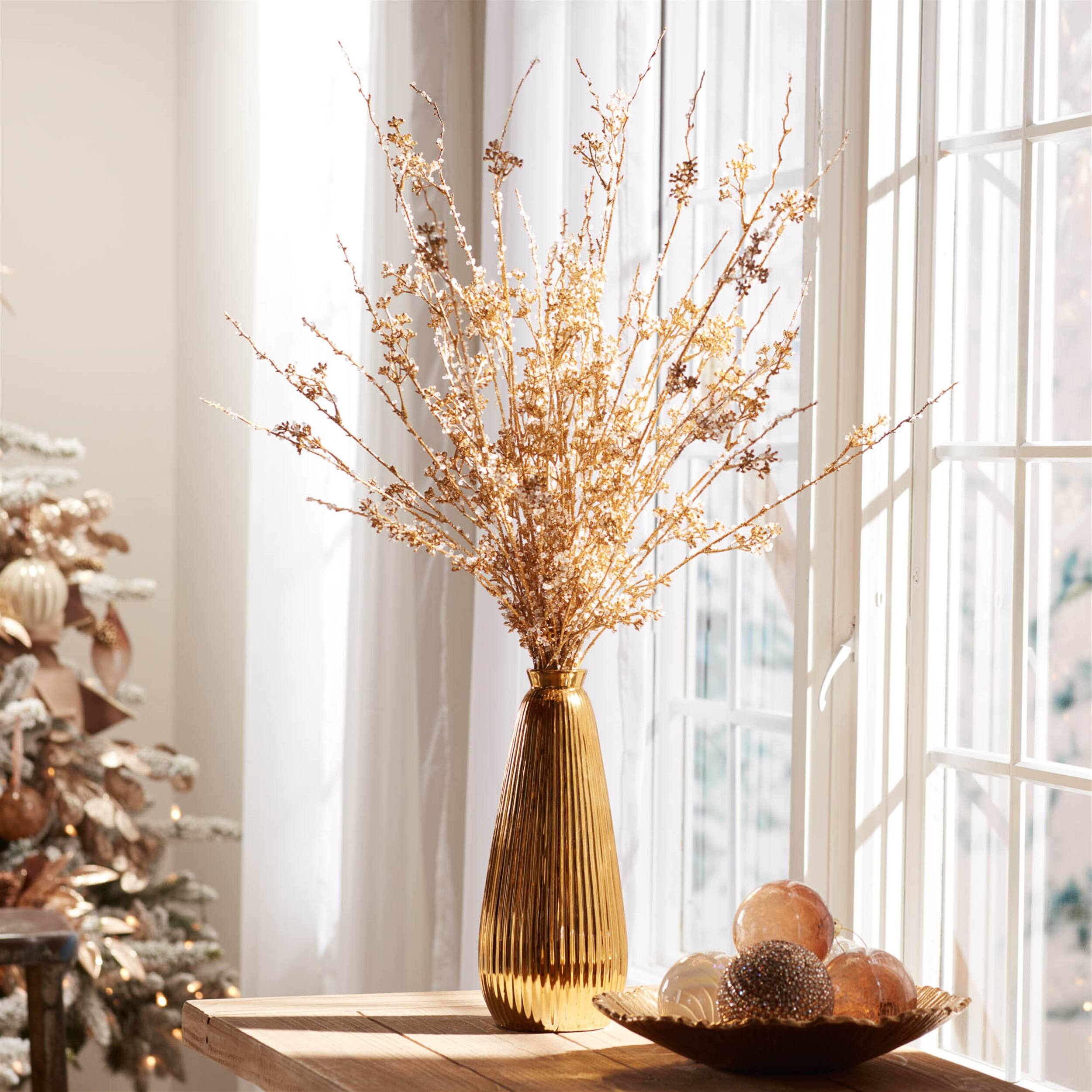 Angle. BreeBe - Beaded Iced Berry Spray (Set of 2) - Gold.