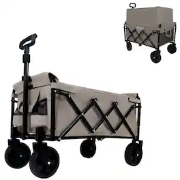 Loheer - Collapsible Utility Wagon with Dual Layer Storage Pocket and Steel Frame for Camping Gardening and Shopping