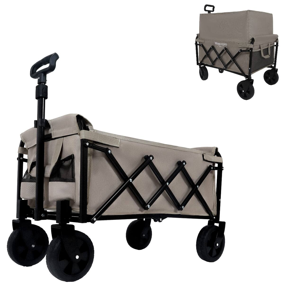 Front. Loheer - Loheer Collapsible Utility Wagon with Dual Layer Storage Pocket and Steel Frame for Camping Gardening and Shopping.
