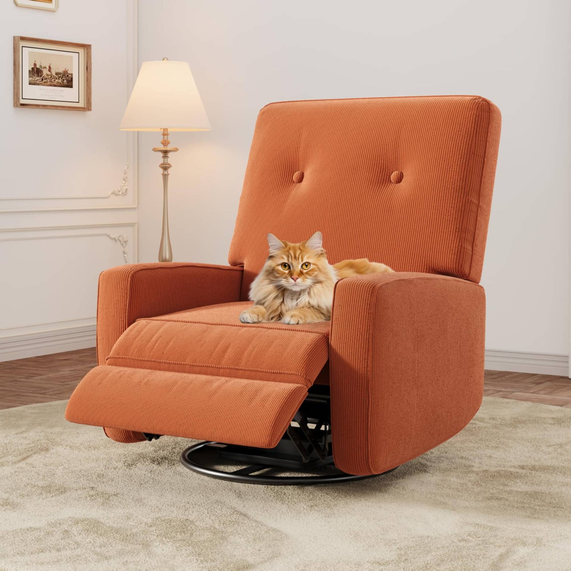 Alt View 4. Acekool - 360° Swivel Rocker Recliner, Corduroy Mamual Recliner Chair for Nursery, Living Room, Bedroom & Small Spaces - Orange.