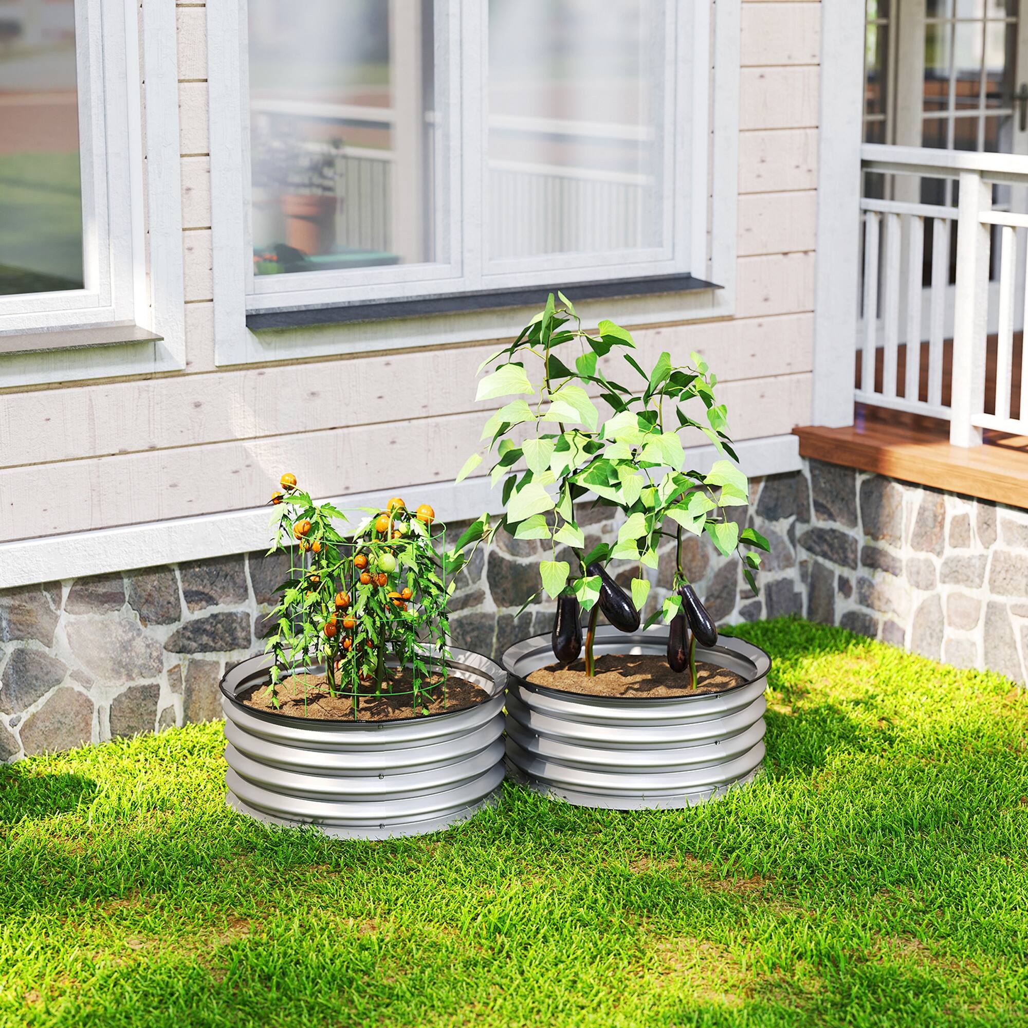 Alt View 7. Outsunny - Set of 2 Raised Garden Bed, Metal Planter Box with Safety Edging - Silver.