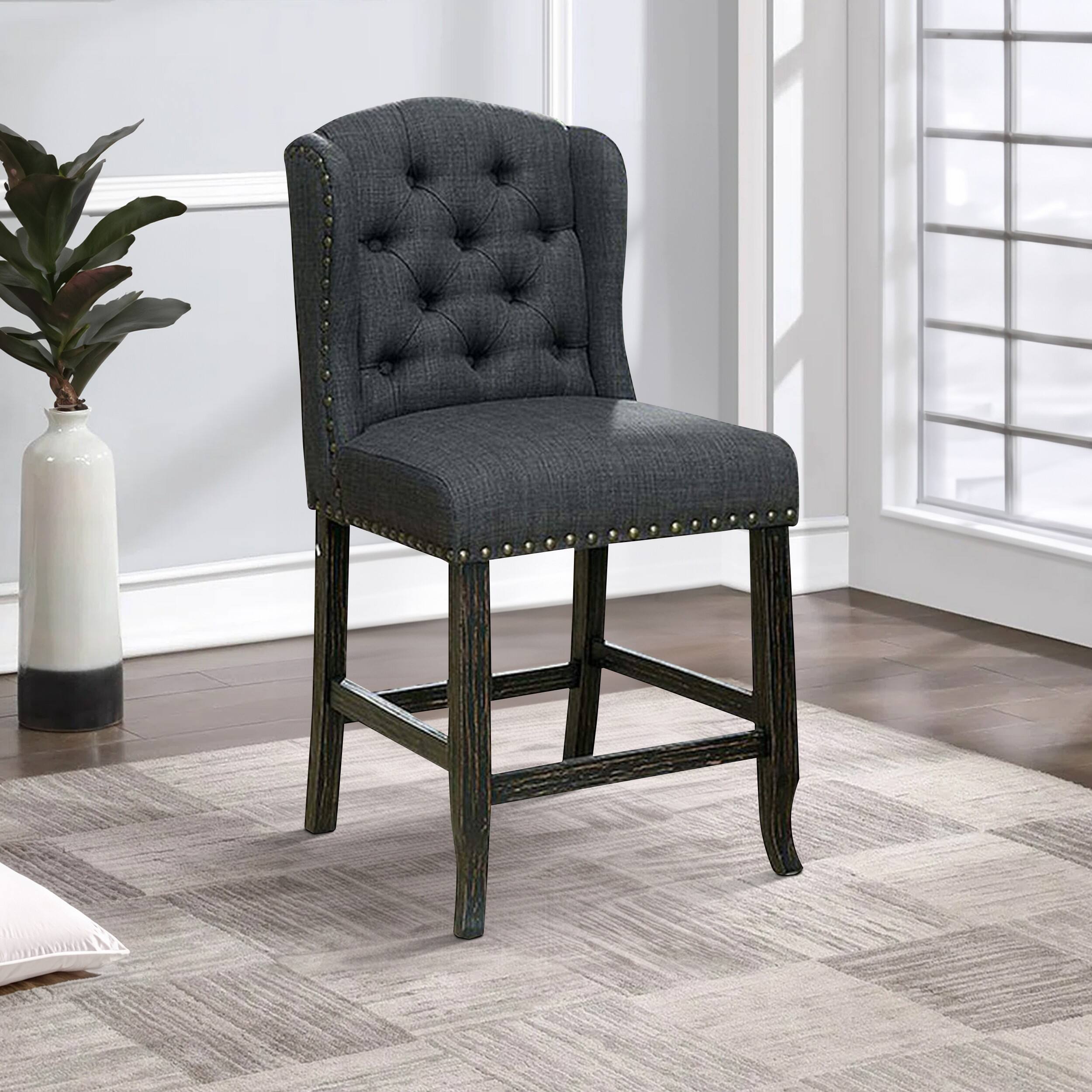 Alt View 5. Manhattan Lane - Bega 24 Inch Counter Height Chair, Set of 2, Wingback, Tufted - Gray, Antique Black.