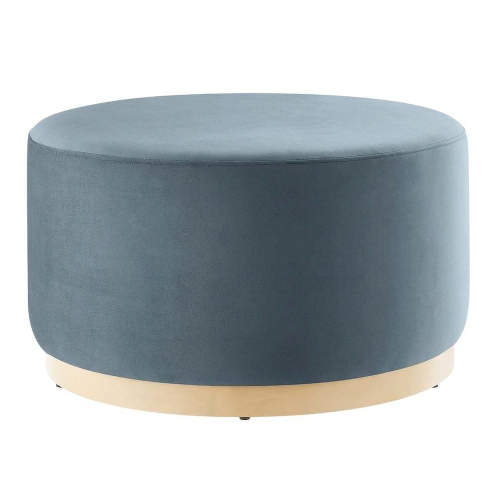Front. Outdoor Escape - Velvet Upholstered Ottoman with Performance Finish for Outdoor Use - Blue.